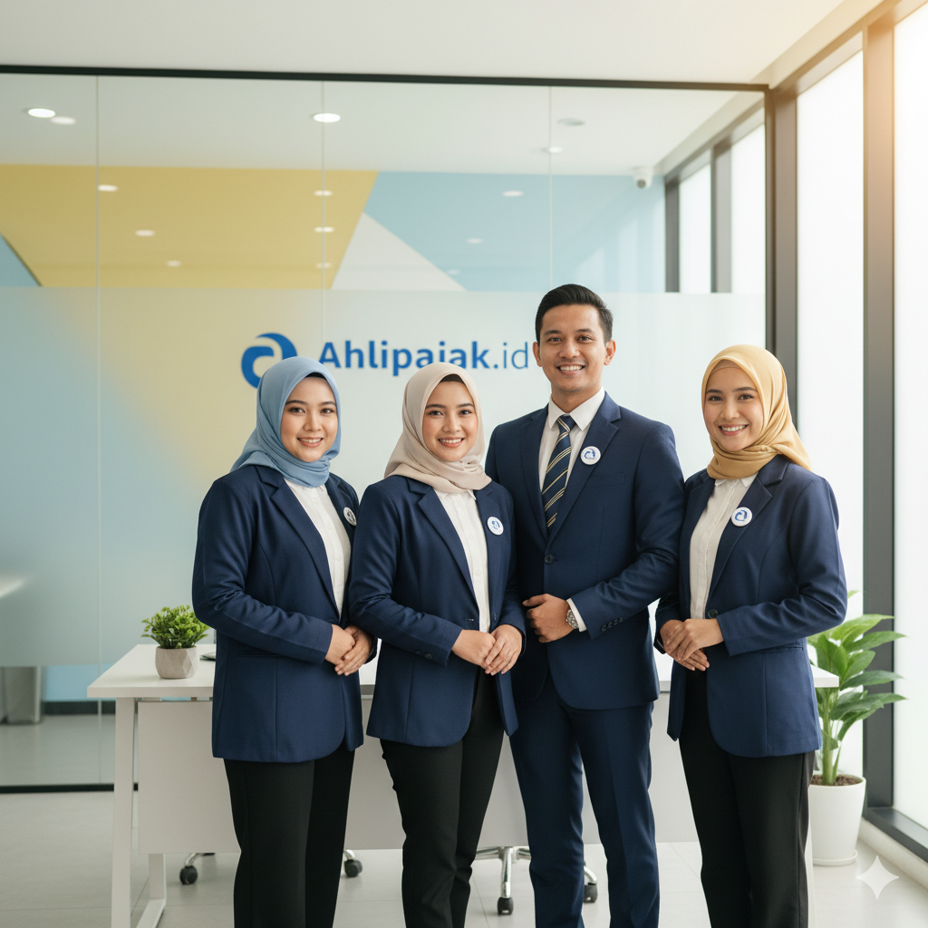 A professional illustration of a team of tax consultants working.